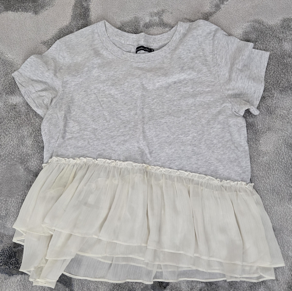 Gray and Cream Ruffled Top